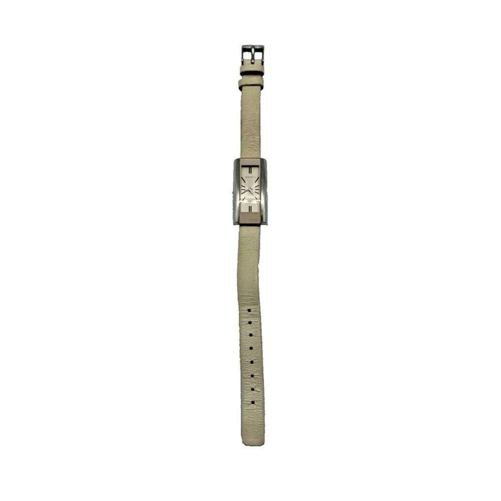 Nautica Women's Watch A07513L Rectangle Slim Beige Leather Band Silver Tone Case